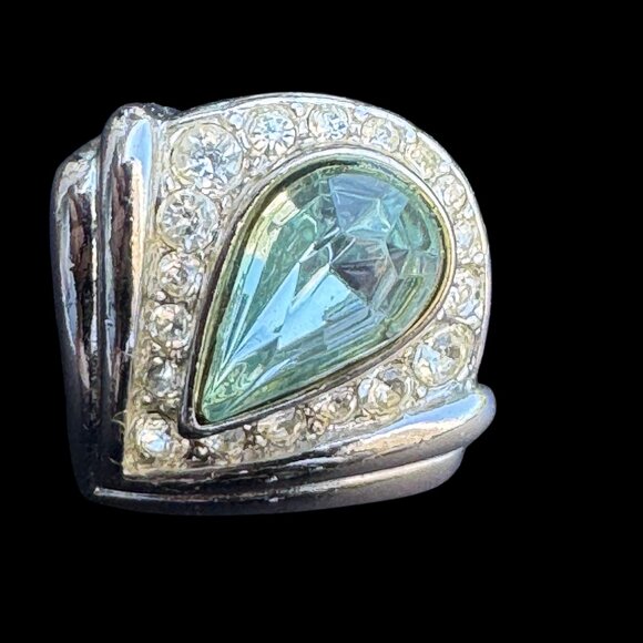 Vintage Pierced Earrings Silver Tone Light Blue and Clear Stones - Picture 5 of 6